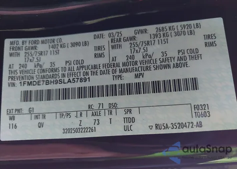 2025 Ford Bronco Big Bend z USA, uszkodzony, nr VIN 1FMDE7BH9SLA57891